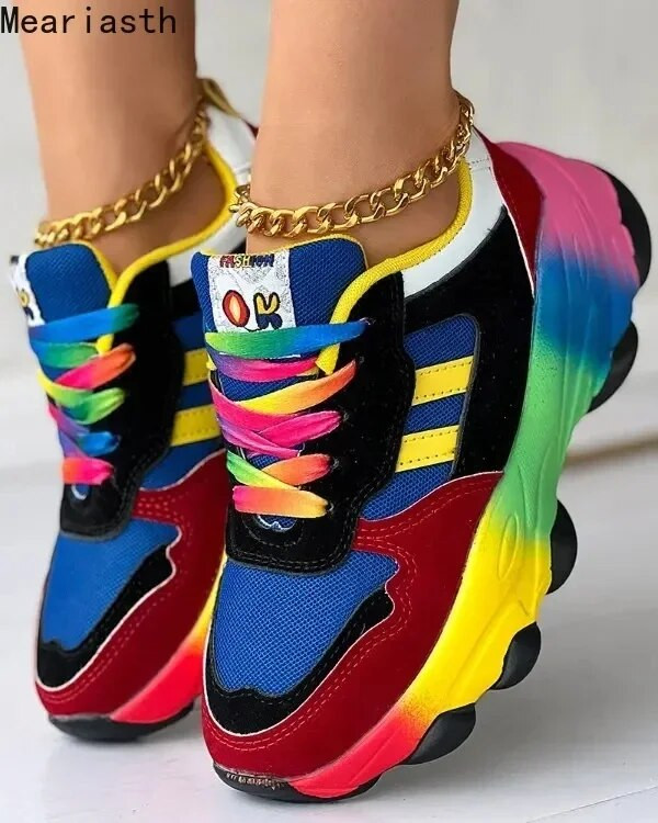 2023 Νέα γυναικεία αθλητικά παπούτσια με κορδόνια, παπούτσια για τρέξιμο με δίχτυ εξωτερικού χώρου, πολύχρωμα παπούτσια για περπάτημα Δωρεάν αποστολή Συν μέγεθος 35~43