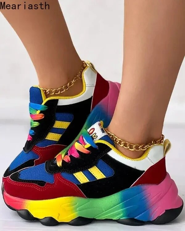 2023 Νέα γυναικεία αθλητικά παπούτσια με κορδόνια, παπούτσια για τρέξιμο με δίχτυ εξωτερικού χώρου, πολύχρωμα παπούτσια για περπάτημα Δωρεάν αποστολή Συν μέγεθος 35~43