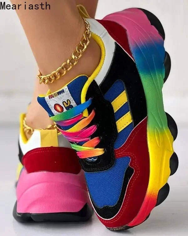 2023 Νέα γυναικεία αθλητικά παπούτσια με κορδόνια, παπούτσια για τρέξιμο με δίχτυ εξωτερικού χώρου, πολύχρωμα παπούτσια για περπάτημα Δωρεάν αποστολή Συν μέγεθος 35~43