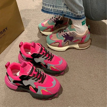 Дамски нови цветни масивни маратонки Вулканизирани обувки Дамски маратонки на платформа Дебели подметки с връзки Неплъзгащи се ежедневни спортни обувки