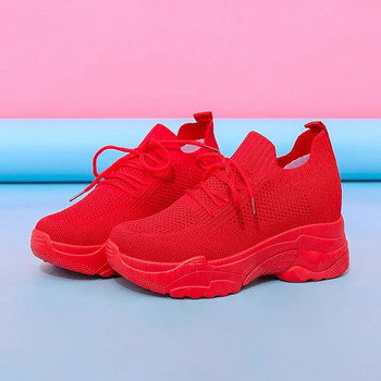 Γυναικεία παπούτσια πλατφόρμας με σφήνα λευκά κόκκινα αθλητικά παπούτσια υπαίθρια αναπνεύσιμα casual mesh παπούτσια γυναικεία παπούτσια περπατήματος γυναικεία τένις 2021