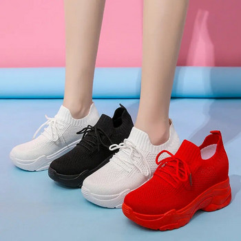 Γυναικεία παπούτσια πλατφόρμας με σφήνα λευκά κόκκινα αθλητικά παπούτσια υπαίθρια αναπνεύσιμα casual mesh παπούτσια γυναικεία παπούτσια περπατήματος γυναικεία τένις 2021