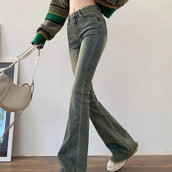 Y2K ελαστικό ψηλόμεσο στενό τζιν Γυναικείο Vintage Washed Raw Edge Flare Παντελόνι Γυναικείο Κορεάτικο Μόδα Streetwear Τζιν παντελόνι