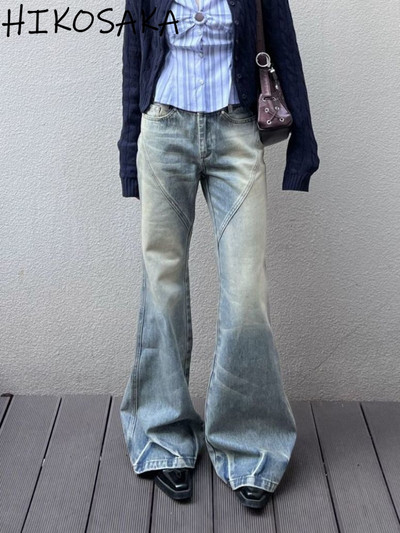 Retro prané mikro rozšírené džínsy dámske vysoké nohavice Wasit Pantalon Femme Fairy Grunge Harajuku Streetwear Punk Casual Y2K nohavice 00. roky