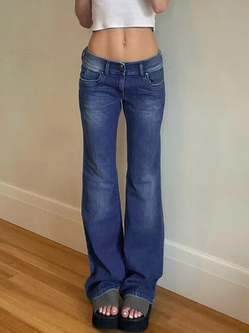 Дамски клоширани дънки Дънкови панталони с ниска талия Винтидж разтегливи улични дрехи от 90-те години Y2k Boot Cut Pant Еластични тесни Mom Jeans панталони
