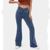 Női kiszélesedő farmer Női teljes hosszúságú farmernadrág karcsúsított alkalmi széles szárú nadrág Elegáns stílusú nadrág fenékemelő farmer