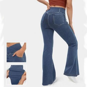 Дамски клоширани дънки Дамски дънкови панталони с пълна дължина Slim Fit Ежедневни широки панталони Панталони в елегантен стил, повдигащи дупето Деним