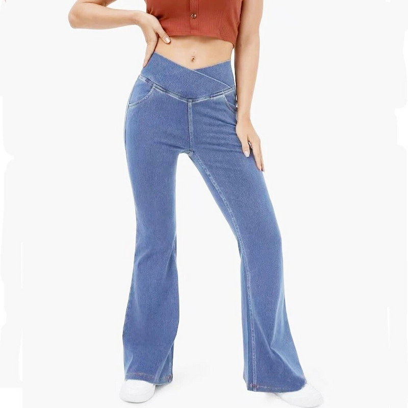 Női kiszélesedő farmer Női teljes hosszúságú farmernadrág karcsúsított alkalmi széles szárú nadrág Elegáns stílusú nadrág fenékemelő farmer