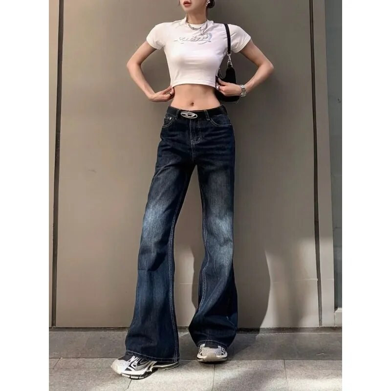 Deeptown Low Rise Y2k Vintage lainelised teksad Naised Gyaru Baddies Tänavarõivad Denimpüksid Korea moepüksid 2000. aastate esteetilised