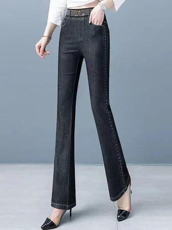 Ανοιξιάτικο Skinny Flare Jeans Oversize 80kg Elestic ψηλόμεσο τζιν παντελόνι Vintage Strench Vaqueros Woman Fashion Pantalones Νέο