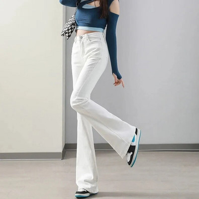Modne bijele široke traperice visokog struka Ženske ležerne zvonaste hlače Skinny Vaqueros Proljetne uske traper hlače Do gležnja Zvonarice Capri