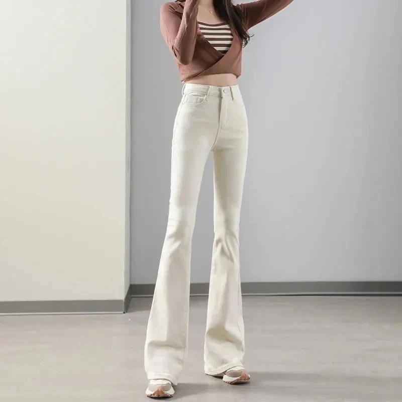 Modne bijele široke traperice visokog struka Ženske ležerne zvonaste hlače Skinny Vaqueros Proljetne uske traper hlače Do gležnja Zvonarice Capri