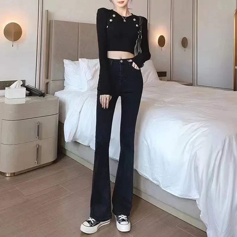 Modne bijele široke traperice visokog struka Ženske ležerne zvonaste hlače Skinny Vaqueros Proljetne uske traper hlače Do gležnja Zvonarice Capri