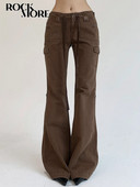 Rockmore Brown Low Rise Flare farmer Női Streetwear Y2K Esztétikus Cargo Jean Pants Vintage farmer nadrág Grunge Fairycore