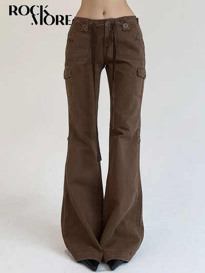 Rockmore Brown Low Rise Flare farmer Női Streetwear Y2K Esztétikus Cargo Jean Pants Vintage farmer nadrág Grunge Fairycore