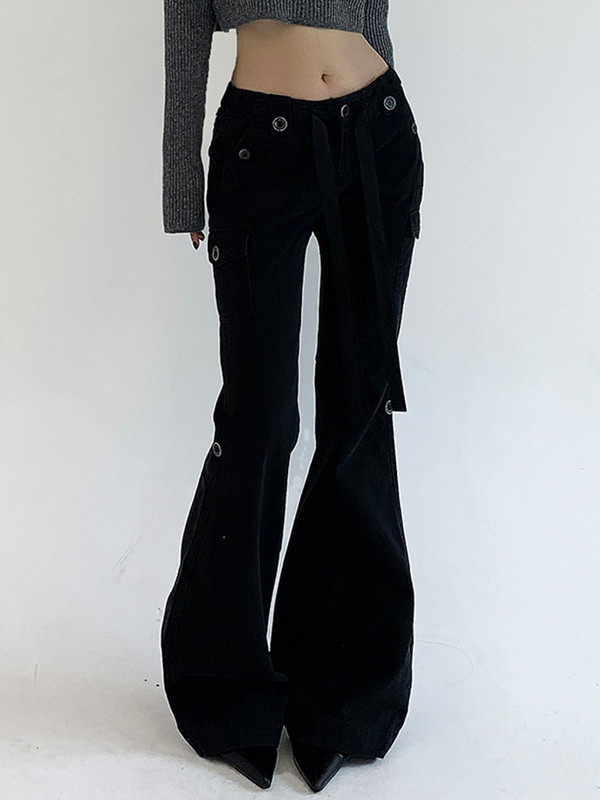 Rockmore Brown Low Rise Flare farmer Női Streetwear Y2K Esztétikus Cargo Jean Pants Vintage farmer nadrág Grunge Fairycore