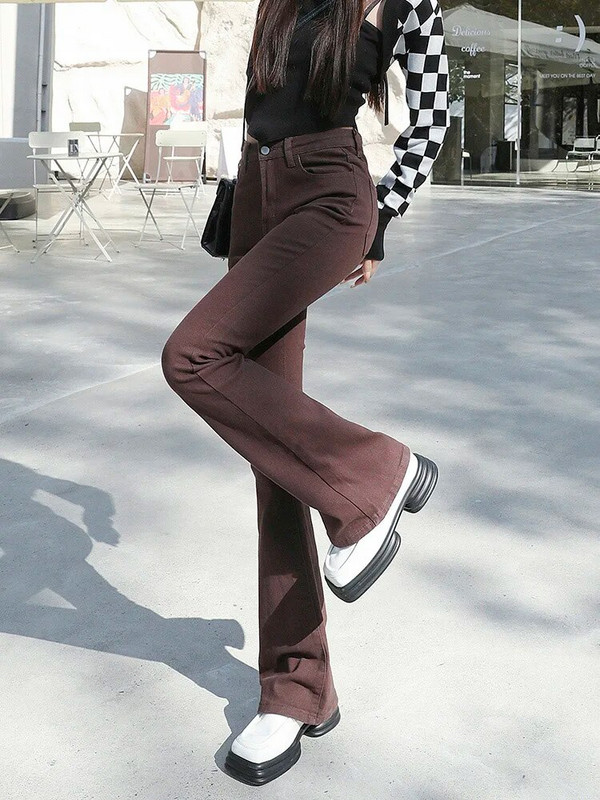 Nyári új női nadrágok, magas derekú, kiszélesedő farmerek hosszabbítanak Pamut Szürke Vékony utcai viselet Vintage Harajuku márkájú ruházat Női XXL