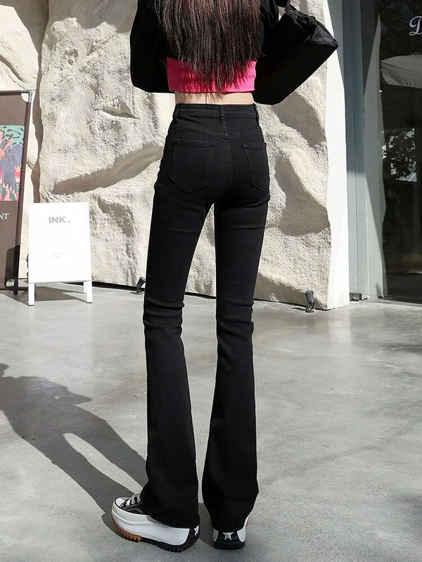 Nyári új női nadrágok, magas derekú, kiszélesedő farmerek hosszabbítanak Pamut Szürke Vékony utcai viselet Vintage Harajuku márkájú ruházat Női XXL