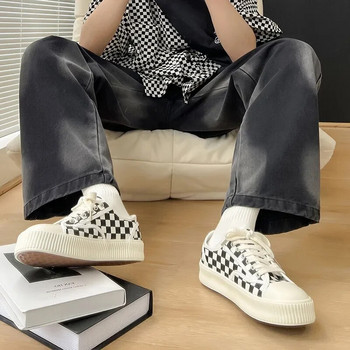 Мъжки ежедневни ниски платнени обувки в стил Harajuku, кръгли пръсти, връзки, леки обувки за скейтборд Висококачествени модерни обувки за ходене