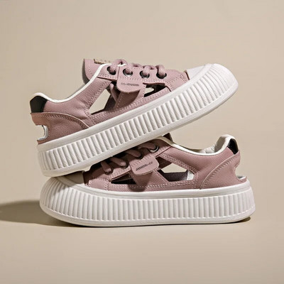 Ljeto 2023. Nove ležerne cipele s izdubljenim ravnim dnom za žene Modne udobne tenisice na vezanje s debelim potplatom Ženske Zapatos De Mujer