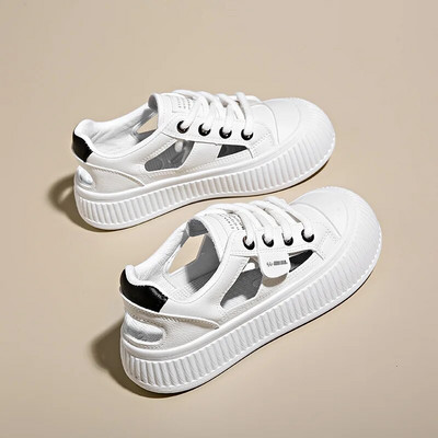 Ljeto 2023. Nove ležerne cipele s izdubljenim ravnim dnom za žene Modne udobne tenisice na vezanje s debelim potplatom Ženske Zapatos De Mujer