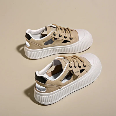 Ljeto 2023. Nove ležerne cipele s izdubljenim ravnim dnom za žene Modne udobne tenisice na vezanje s debelim potplatom Ženske Zapatos De Mujer