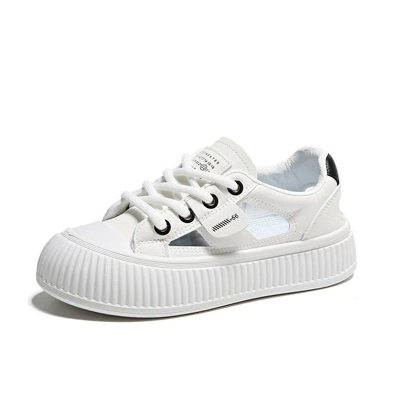 Ljeto 2023. Nove ležerne cipele s izdubljenim ravnim dnom za žene Modne udobne tenisice na vezanje s debelim potplatom Ženske Zapatos De Mujer