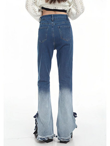 Елегантен стил с волани Цветни контрастни панталони Сладки панталони с кльощави панталони Y2k Vintage Slim Jeans Модни дамски панталони Harajuku с висока талия