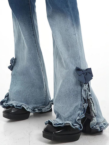 Κομψό στυλ βολάν Παντελόνι με αντίθεση χρώματος Γλυκό φιόγκο παντελόνι Flare Y2k Vintage Slim Jeans Fashion Ψηλόμεσο Γυναικείο Παντελόνι Harajuku