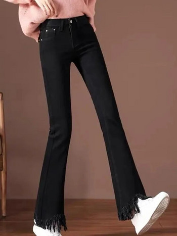 Корейски широки дънки с висока талия 9xl, нови ежедневни дънкови панталони с пискюли, разтегливи скини Vaqueros Fashion Slim Pantalones Femme