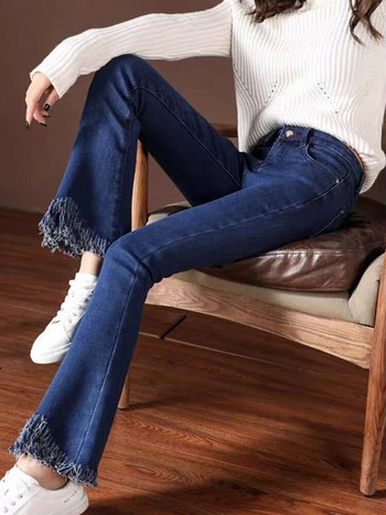Корейски широки дънки с висока талия 9xl, нови ежедневни дънкови панталони с пискюли, разтегливи скини Vaqueros Fashion Slim Pantalones Femme