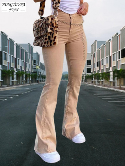 Utcai ruházat Y2k barna Női Magas derekú Farmer Stretch Bellbottom Farmer Divat Harajuku Széles Láb Fekete Flare Nadrág Ruházat Női