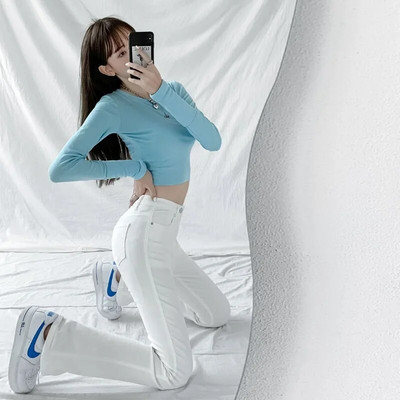 Farmer, női, tömör kék szexi, karcsú, magas derekú farmer, egyszerű női, teljes hosszúságú, anya, cowboy farmer farmer nadrág Mujer 2022 tavaszi új