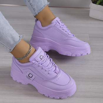 Γυναικεία πάνινα παπούτσια σε χρώμα καραμέλα Φοιτητική χοντρή σόλα Μεγάλο μέγεθος Casual Platform Soport Παπούτσια με κορδόνια Tenis Feminino Purple Zapatos