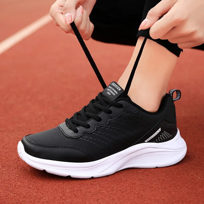 2023 Дамски обувки за бягане Водоустойчиви пролетни кожени ежедневни спортни черни масивни дамски маратонки Маратонки Zapatillas Deporte Mujer