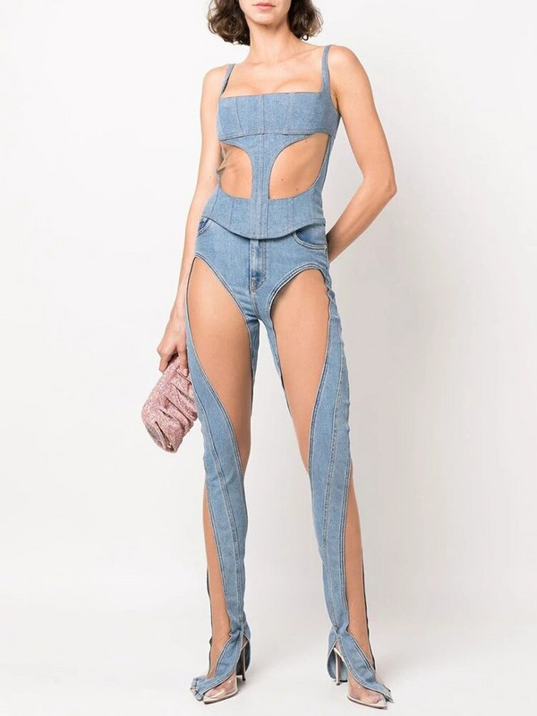 TWOTWINSTYLE tömör, vájt, résnyire nyúló nadrág női magas derekú patchwork zsebben utcai viselet farmer nadrág női divat