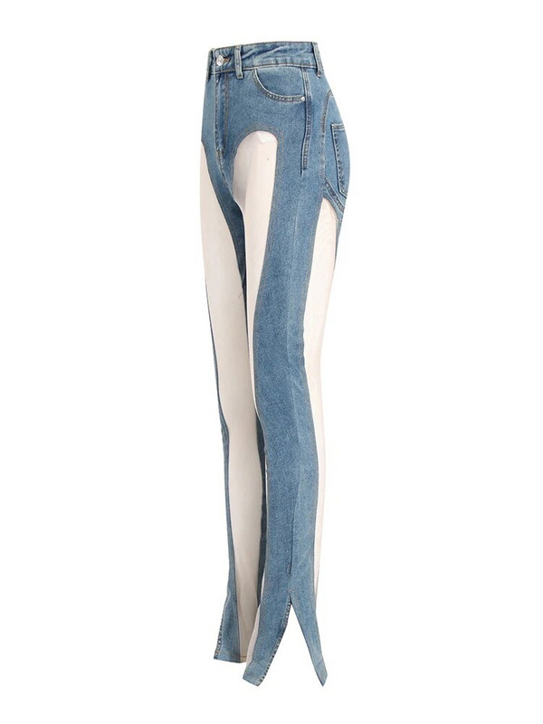 TWOTWINSTYLE tömör, vájt, résnyire nyúló nadrág női magas derekú patchwork zsebben utcai viselet farmer nadrág női divat