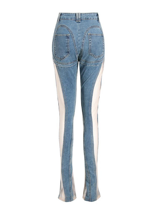 TWOTWINSTYLE tömör, vájt, résnyire nyúló nadrág női magas derekú patchwork zsebben utcai viselet farmer nadrág női divat