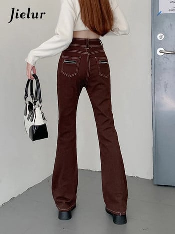 Jielur ретро кльощави дънки с висока талия Дамски корейски есенни нови Y2K High Street кафяви панталони Женски катарами Готини ежедневни панталони S-XL