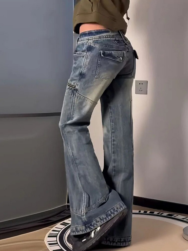 Američke retro široke traperice niskog struka, uske plave zvonaste hlače Ženske modne traper hlače Hlače osnovnog dizajna Hiphop visoke kvalitete