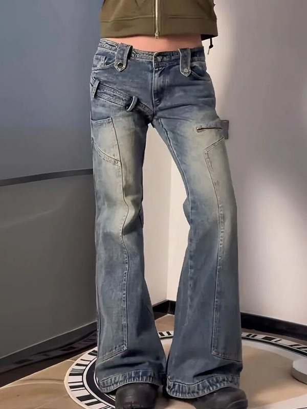 Američke retro široke traperice niskog struka, uske plave zvonaste hlače Ženske modne traper hlače Hlače osnovnog dizajna Hiphop visoke kvalitete