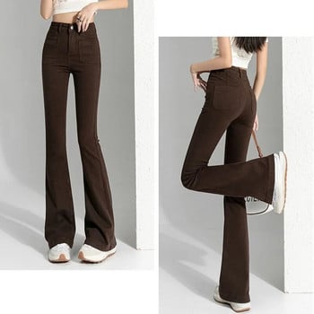 Vintage ψηλόμεσο streetwear τζιν με καμπάνα Κορεάτικη μόδα λουσμένο τζιν παντελόνι 2023 Άνοιξη φθινόπωρο, λεπτό γυναικείο παντελόνι