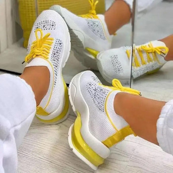 жълти бели обувки Дамски маратонки за бягане Outdoor Shock Спортни обувки Леки дамски маратонки Удобни мрежести маратонки за ежедневно ходене