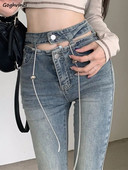 Y2k Skinny Jeans Ženske izdubljene Hotsweet Vintage Chic korejske modne ležerne fakultetske ulične traper hlače s visokim strukom