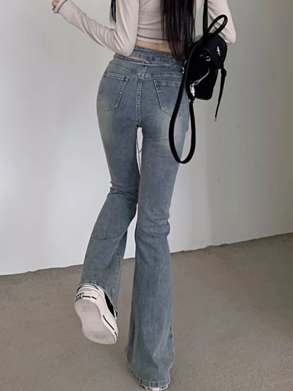 Y2k Skinny Jeans Ženske izdubljene Hotsweet Vintage Chic korejske modne ležerne fakultetske ulične traper hlače s visokim strukom