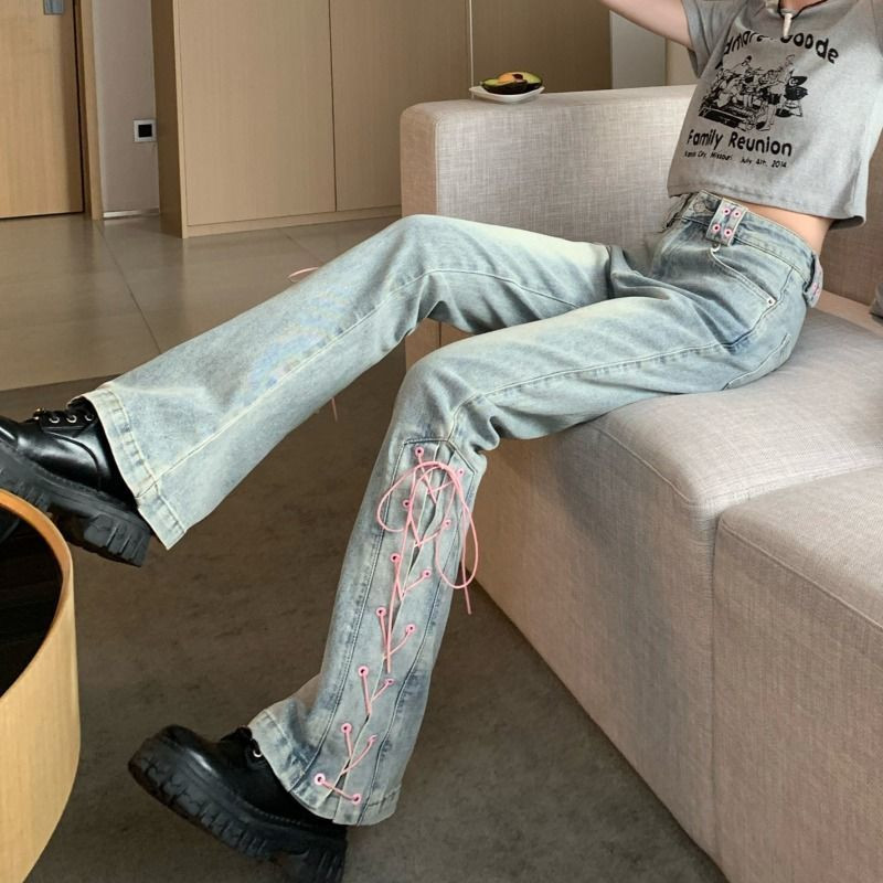 Sweet Chic Flare Jeans Γυναικεία Ανοιξιάτικα Μαθήτριες Ψηλόμεση Σχεδίαση επίδεσμου με όλα τα ματς Απλό παντελόνι Y2k Harajuku Δημοφιλές OOTD