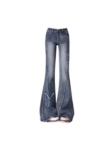 Дамски сини кльощави дънки, широки ретро 90-те естетични каубойски панталони с ниска талия Harajuku дънкови панталони Y2k Trashy Emo 2000 Clothes