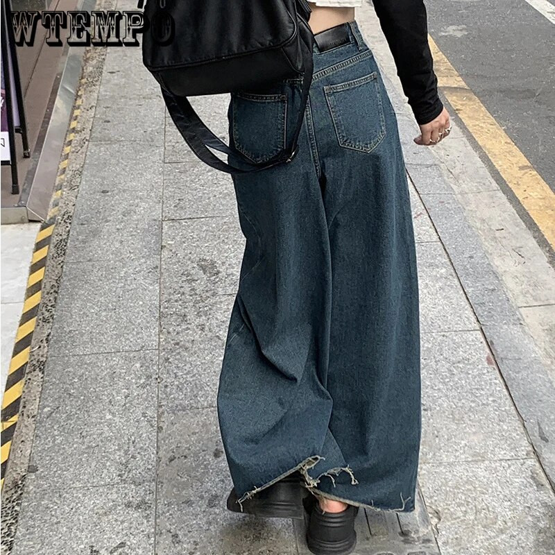 Široke traperice Vintage gotičke crne široke traperice Korejske široke Boyfriend traperice Tamne estetske prevelike hlače 90-ih Y2k