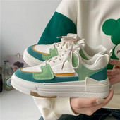 jaunas kedas sievietēm Platformas plakanas kurpes Modes zaļi ikdienas trenažieri Sieviešu chunky sporta apavi 2023. gada sieviešu apavi Vulcanize