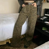 HOUZHOU Leopard Flare Jeans Ženske traper hlače Ženske Y2K Bootcut hlače Streetwear Hip Hop Vintage Ležerne zvonarice